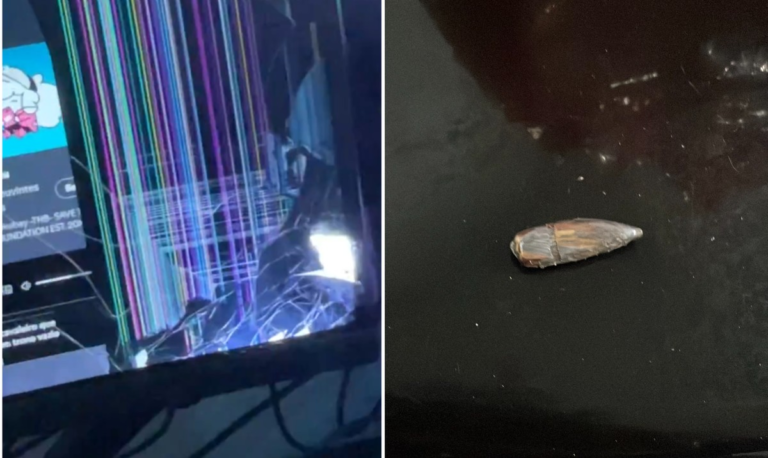 Bala perdida passa ao lado da cabeça de streamer e atinge monitor enquanto ele jogava no Rio; fotos